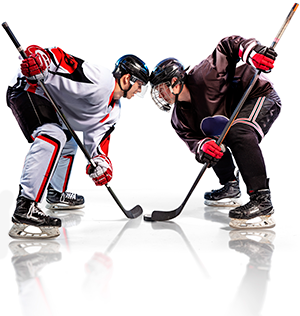 Image showing 2 ice hockey players in the face-off.