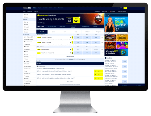 Computer screen showing william hill sportsbook