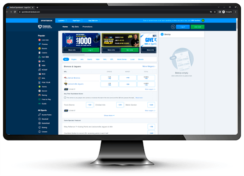 FanDuel US betting site on a screen with different markets of sports
