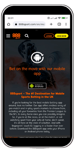 mobile phone with 888 UK betting site in an image
