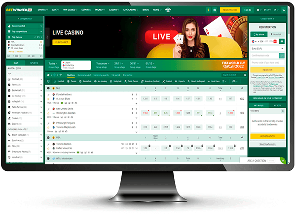 Image showing Betwinner review online sportbook on a computer screen with sports markets