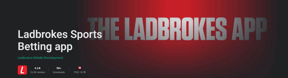 red and white image with the text Ladbrokes sports betting app