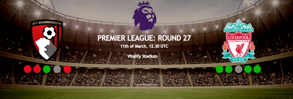 Bournemouth vs Liverpool on the 11th of March 2023 with logos, text premier league 