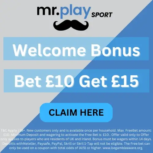 MrPlay UK bet 10 get 15 bonus image