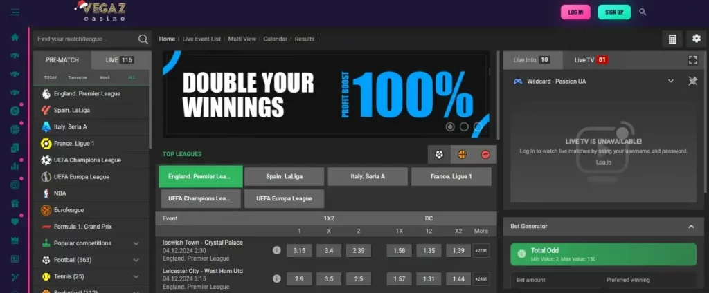 Vegaz Casino review interface